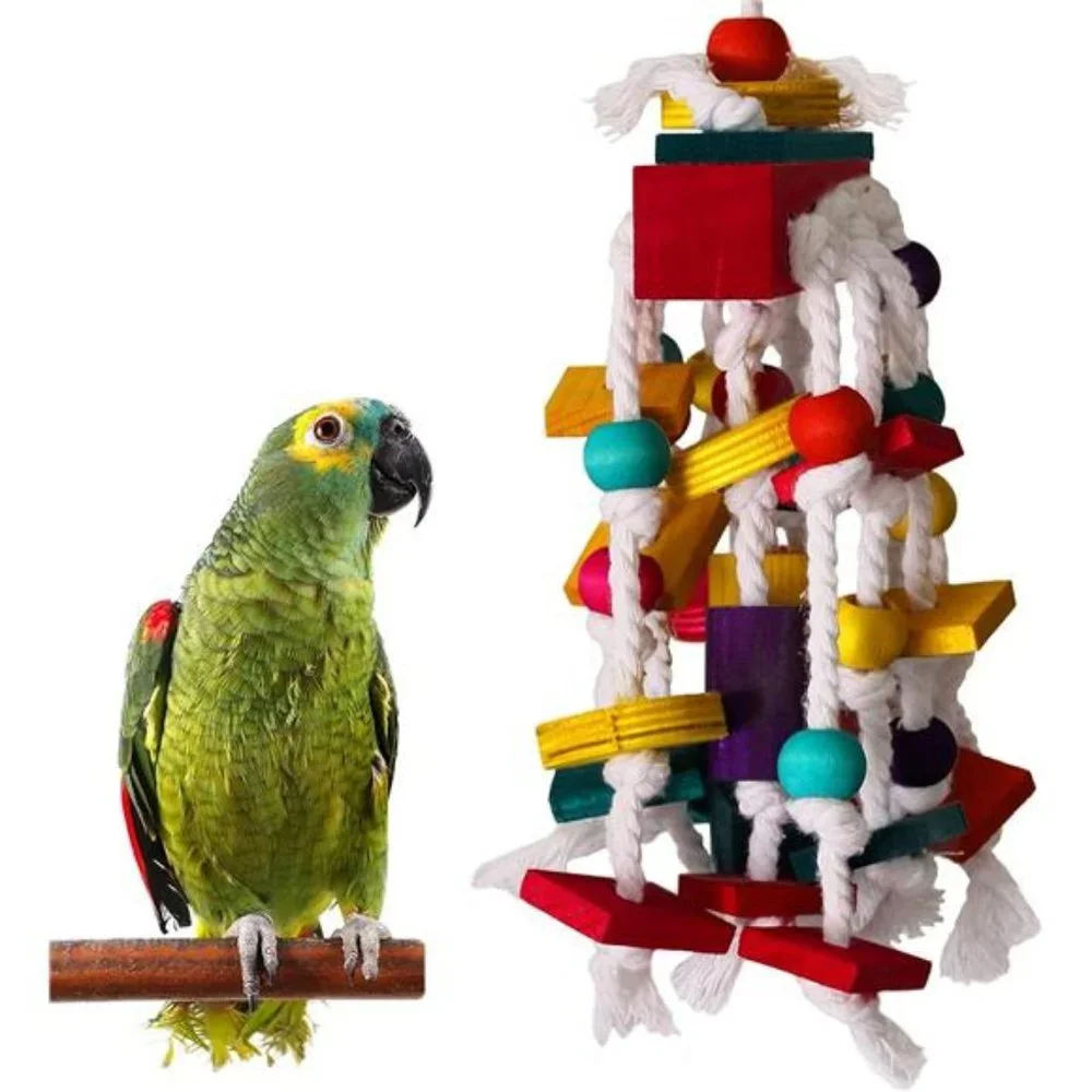 Bird Chewing Toy - Parrot Cage Bite Toys Wooden Block Bird Parrot Toys